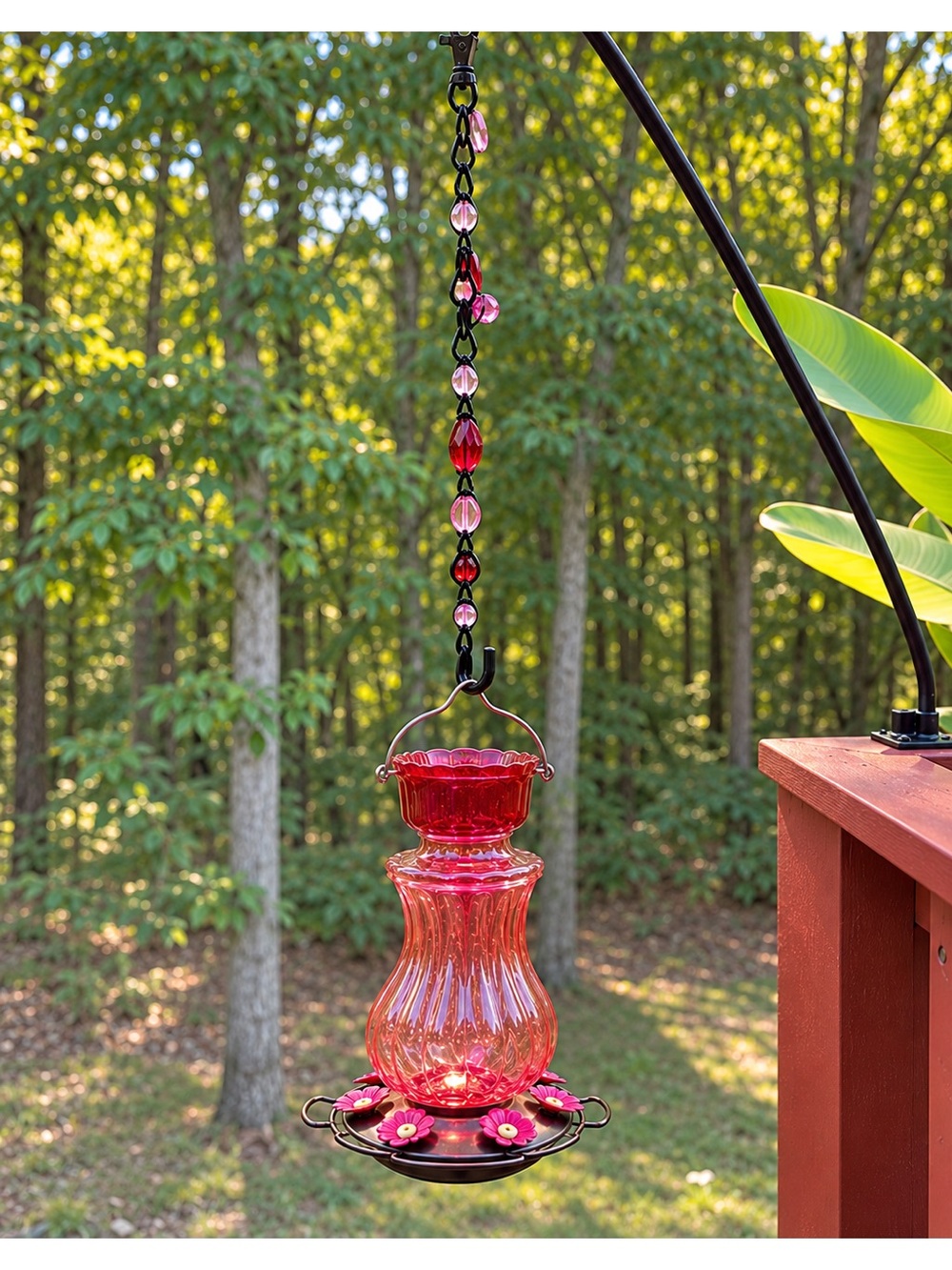 Handmade Pink Glass Beaded Hummingbird Feeder & Plant Hanger – 10” 🩷✨